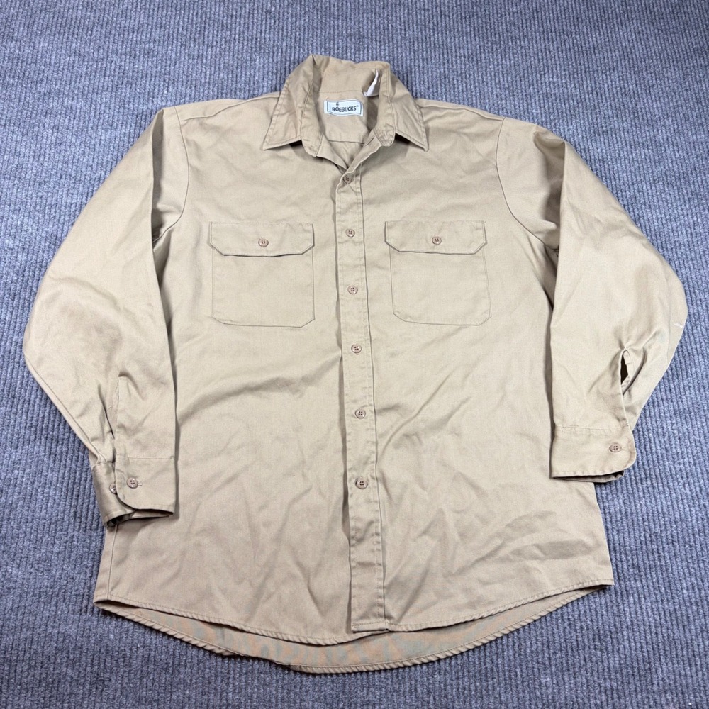 Roebucks Shirt‎ Mens M Khaki Tan Long Sleeve Button Up Work
